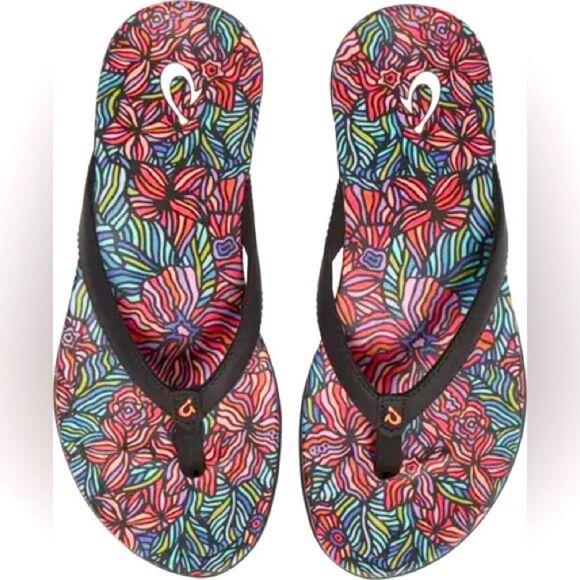 NWT- OluKai -Ho'Opio Hau Women’s flip-flop- ONYX/HAU- Size 5 - Picture 1 of 12
